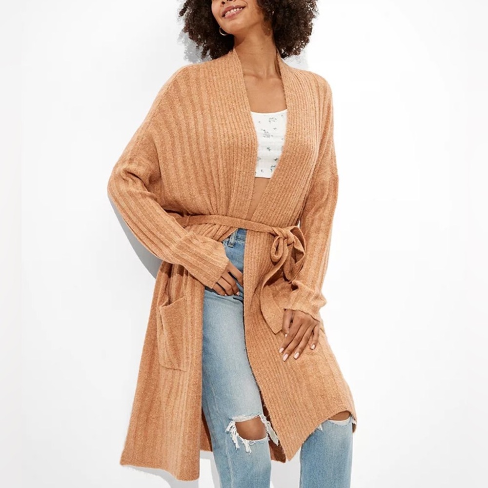 AE Oversized Dreamspun Belted Cardigan - Amber Brown